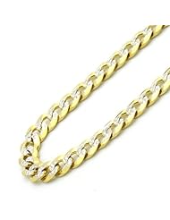 14K Gold 5mm Italian White Pave Curb Chain Necklaces ( Available Length 22", 24", 26")