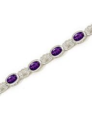 14kt Yellow Gold Oval Amethyst and Diamond Bracelet
