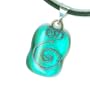 New! Green Dichroic Fused Glass Pendant on Aqua - Copper Spiral Motif - 18 inch cord