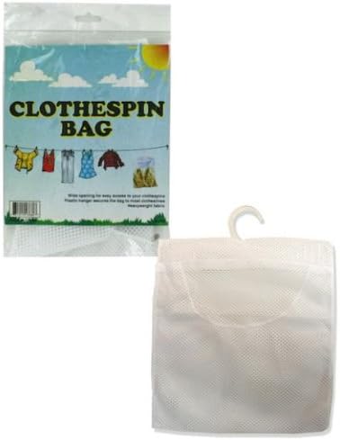 Mesh Clothespin Bag with Plastic Hanger. Store Your Clothes Pins in This Airy White Mesh Bag