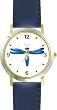 Blue Dragonfly or Dragon Fly - JP - WATCHBUDDY&reg; DELUXE TWO-TONE THEME WATCH - Arabic Numbers - Blue Leather Strap-Size-Women's Size-Small