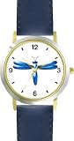 Blue Dragonfly or Dragon Fly - JP - WATCHBUDDY&reg; DELUXE TWO-TONE THEME WATCH - Arabic Numbers - Blue Leather Strap-Size-Women's Size-Small