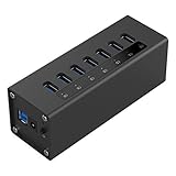 【日本直営店】ORICO 7ポートusb 3.0ハブ 電源アダプタ usb hub セルフパワー 3.0 高速ハブ acアダプター付き アルミ製 VL812チップ搭載 ブラック A3H7