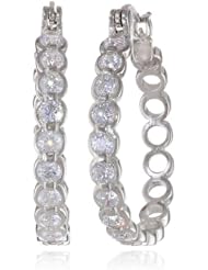 Sterling Silver Simulated Diamond Twisted Hoop Earrings (1.14" Diameter)