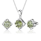 Jewelry : Exclusive Splendor: 6.50 carat Concave-Cut Snowflake Shape Green Amethyst Pendant Earring Set in Sterling Silver