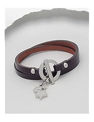 Saddle Brown Star Leather Bracelet In White Base