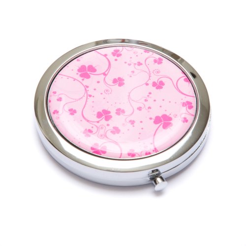 Pink Clover Metal Cosmetic Makeup Purse Mirror