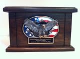 Cremation urn, wood urn, American flag and eagle wooden urn with free engraving