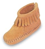 Velcro Back Flap Bootie for Infants by Minnetonka Moccasins in Tan Suede