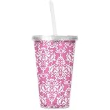 Pink Damask Double Wall Tumbler