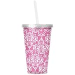Pink Damask Double Wall Tumbler