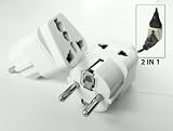 Tmvel Grounded Universal 2 in 1 Schuko Plug Adapter Type E/F for Germany, France, Europe, Russia & more - High Quality - CE Certified - RoHS Compliant - 2 Pack