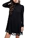 Leadingstar Women's Elegant Pure Black Half Sleeve Turtle Neck Solid Dresses