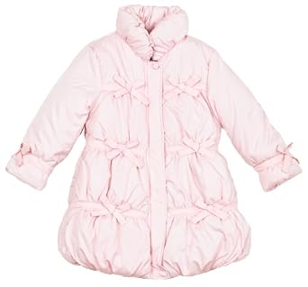 Rothschild Bow Trimmed Long Girls Puffy Pink Ice Jacket 4-6X