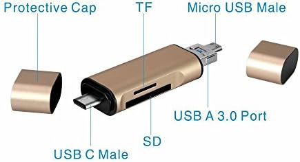 XINGAN SD Card to USB,SD Card Reader with 2 Slot Micro SD TF Card Reader with OTG Supported for Nexus 6P,Nexus 5X,Lumia 950,Apple MacBook 2015,Chromebook,Windows and More,Gold