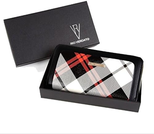 Women Single Zip Around Clutch Organizer Plaid Wallet Zipper 12 Card Slots Coin Phone Checkbook Holder RIO VERDATO (Onyx)