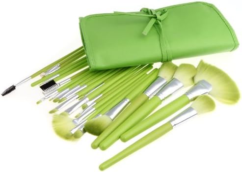 2014 Newest!! Professional 24 PCS Wool Makeup Brushes Kit Set Cosmetic Facial Make up Brush Tools with Leather Case (Green)