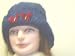 Ht123n, Hand Crocheted Navy Chenille and Gimp Tweed Floppy Hat with Two Red Rhineston...