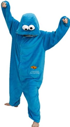 Superqu Unisex Cookie Monster Kigurumi Pajamas Anime Cosplay Costume (M, Blue)