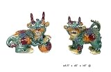 Pair Ceramic Green Chinese Fu Dog Accent Figure Afs154