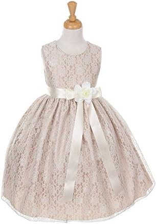 Cinderella Couture Big Girls Champagne Lace Ivory Sash Sleeveless Dress 12