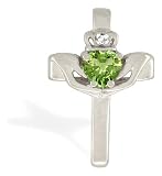 14K White Gold Genuine Heart Peridot and Diamond Celtic Claddagh Pendant