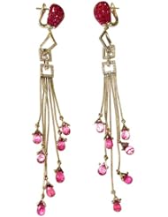 18kt Solid Gold Diamond Pave Gemstone Dangle Earrings Designer Jewelry