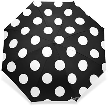 WORLDTEX Unique Design Cute Fashion Black Polka Dot Windproof Travel Umbrella