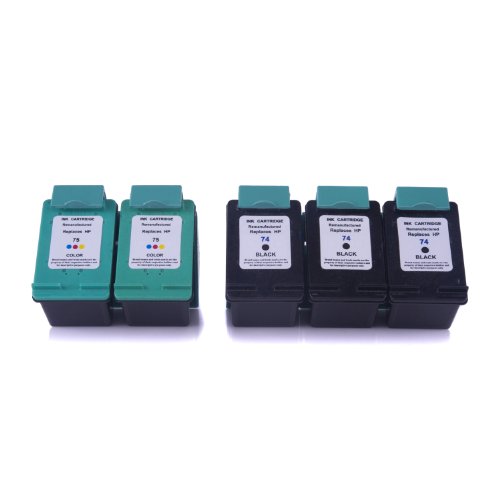 SPEED™ HP 74 & HP 75 Remanufactured Ink Cartridge - CB335WN CB337WN (3 Black, 2 Color) for HP Photosmart Series Printer