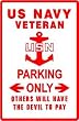 US NAVY VETERAN PARKING sign st vet military