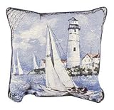 Morning Sail Sailboat Lighthouse Decorative Tapestry Toss Pillow