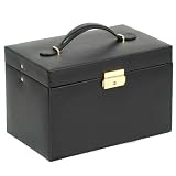Wolf Designs 280002 Heritage Black Large Jewelry Case with Three Drawers Jewelry-Box