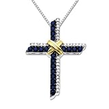 Sterling Silver and 14k Yellow-Gold Sapphire and Diamond Criss-Cross Cross Pendant, (.10cttw I-J Color, I3 Clarity) 18