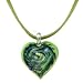 Sterling Silver Green & Blue Murano Glass Heart Pendant w/ Green Cord, 18
