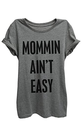 Mommin’ Ain’t Easy Relaxed T-Shirt Tee – Women – Deep Heather Grey – Small