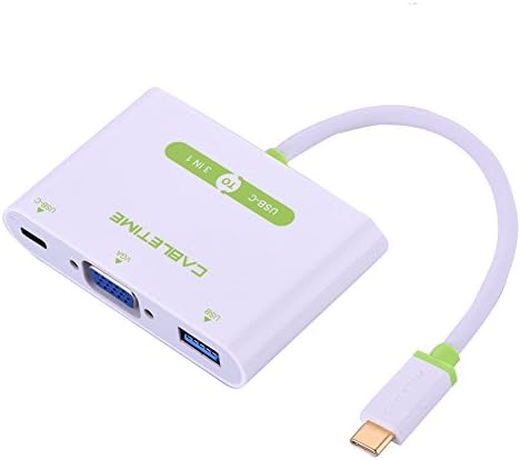 CABLETIME USB Typc C Hub 3 in 1 Cable Adapter, Gold Plated, White,20CM/8Inch