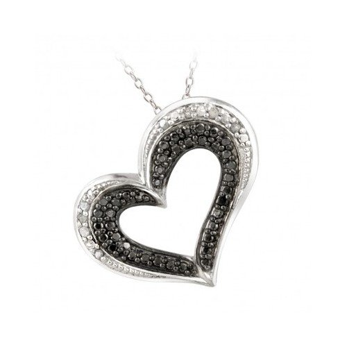 Amazing Gift For A Love One DB Designs Sterling Silver 1/10ct TDW Black and White Diamond Jewerly Heart Necklace (J, I3)