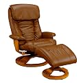 Leather Swivel Recliner and Ottoman - Saddle