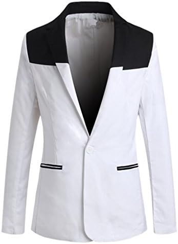 TM Men's Fashion Casual Slim Fit Suit Blazer Coat Jacket Black White M