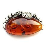 Baltic Honey Amber Sterling Silver Large Pin with Leafs