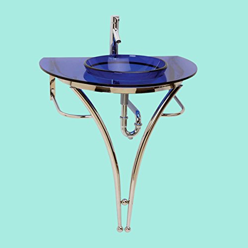Pedestal Sink Bathroom Glass/Stainless Cosmo Blue 31 1/2 Renovators