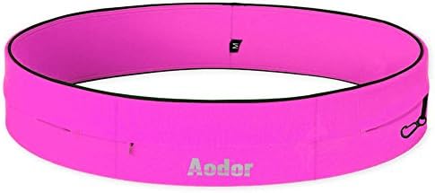 Aodor Running Belt Waist Pack - Reflective Strips - for Men Women to Enjoy Workout, Cycling, Hiking, Walking, Running-Rose Red-M