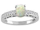 0.92 cts Genuine Opal and Diamond Solitaire Engagement Ring - 14kt White or Yellow Gold