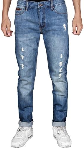 Jumpers Ministry Men's Dark Distressed Tapered Skinny Relaxed Slim Fit Denim Jeans 32 Light Indigo