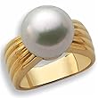 14K Yellow Gold Button Full Undrilled White Fashion Cltured South Sea Pearl Ring