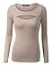 Doublju Womens Long Sleeve Round Neck Cut Out Bust Round Neck Thermal T Shirts