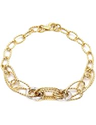 14k Italian Yellow and White Gold Textured Oval Link Bracelet, 7"