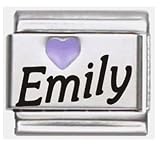 Emily Purple Heart Laser Name Italian Charm Link