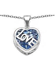 Original Star K (tm) Large Love Heart Pendant with 15mm Heart Shape Simulated Aquamarine in 925 Sterling Silver