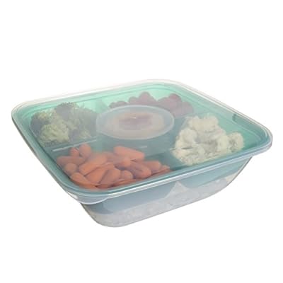 4 Section Food & Veggie Cooler Storage Server Party Container With Lid Dip Bowl Appetizer Tray